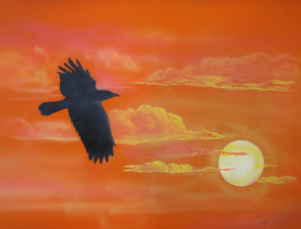 Crow at Orange Sunset